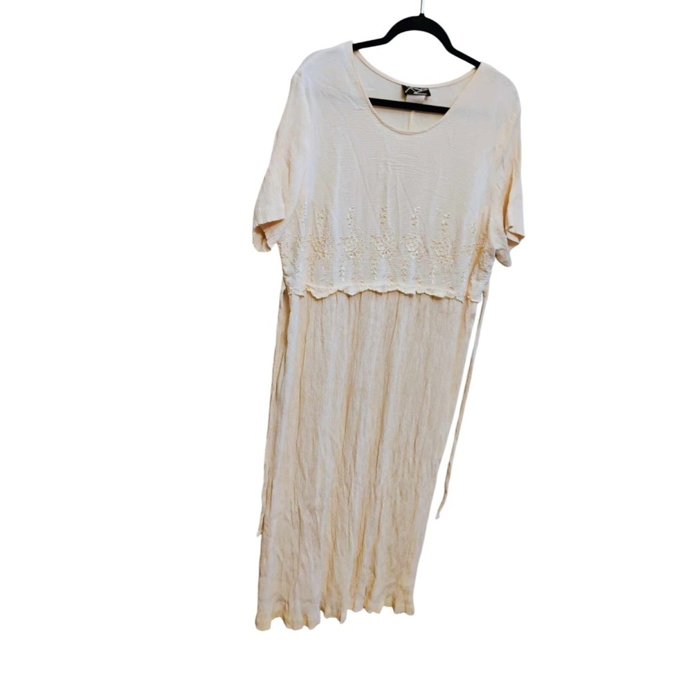 Vintage womens Peach Color XTRMZ pleated embroidered floral MAXI dress 22w